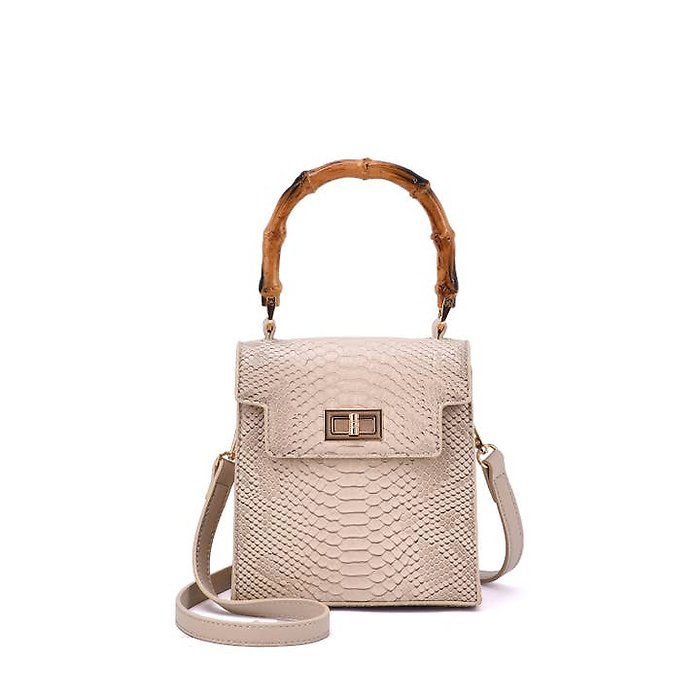 Sia Faux Snakeskin Embossed Crossbody with Bamboo Handle