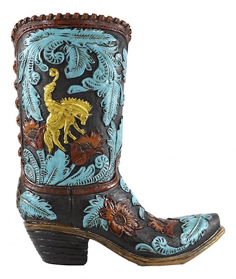 Blue Floral Cowboy Boot Vase