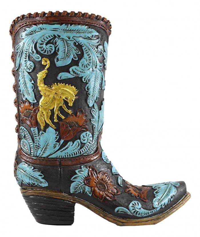 Blue Floral Cowboy Boot Vase